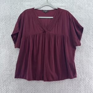 Madewell Top Womens M Burgundy Babydoll V-Neck Relax Fit Cap Sleeve Casual Flowy